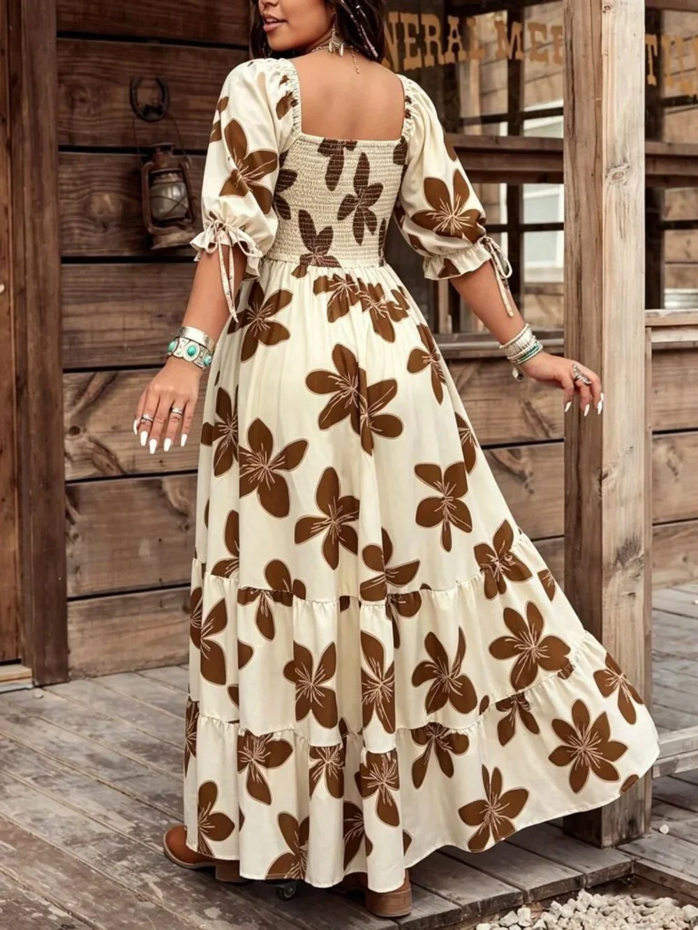 Multicolor Boho Women's Plus Size off shoulder Floral Short Sleeve maxi Dress - Picture 2 of 5